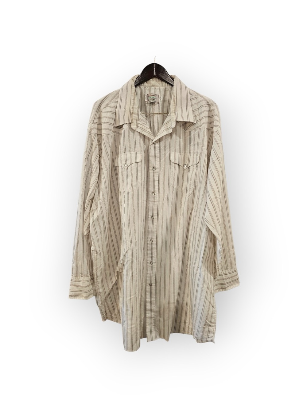 Vintage H Bar C Mr. Tall California Ranchwear Cream Striped Pearl Snap Shirt